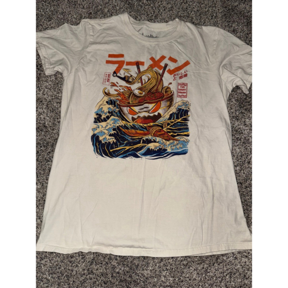 Men's Threadless Cream Ramen Graphic Short Sleeve Tee M Orange Blue​